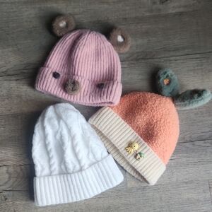 Set of Three Cute Knit Baby Hats